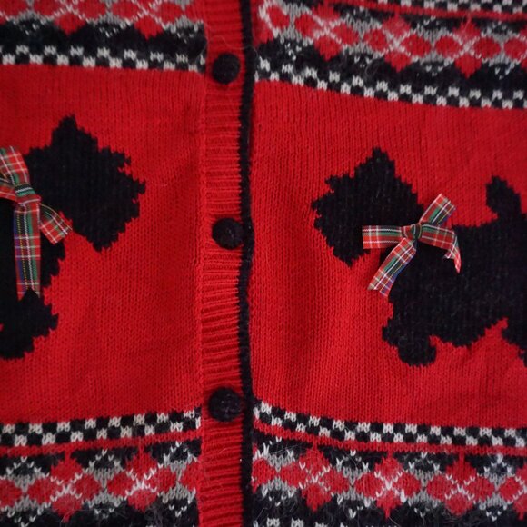 Vintage Alfred Dunner Red Holiday Knit Vest Snowflake Scottie Dog Grandmacore L - Picture 6 of 7